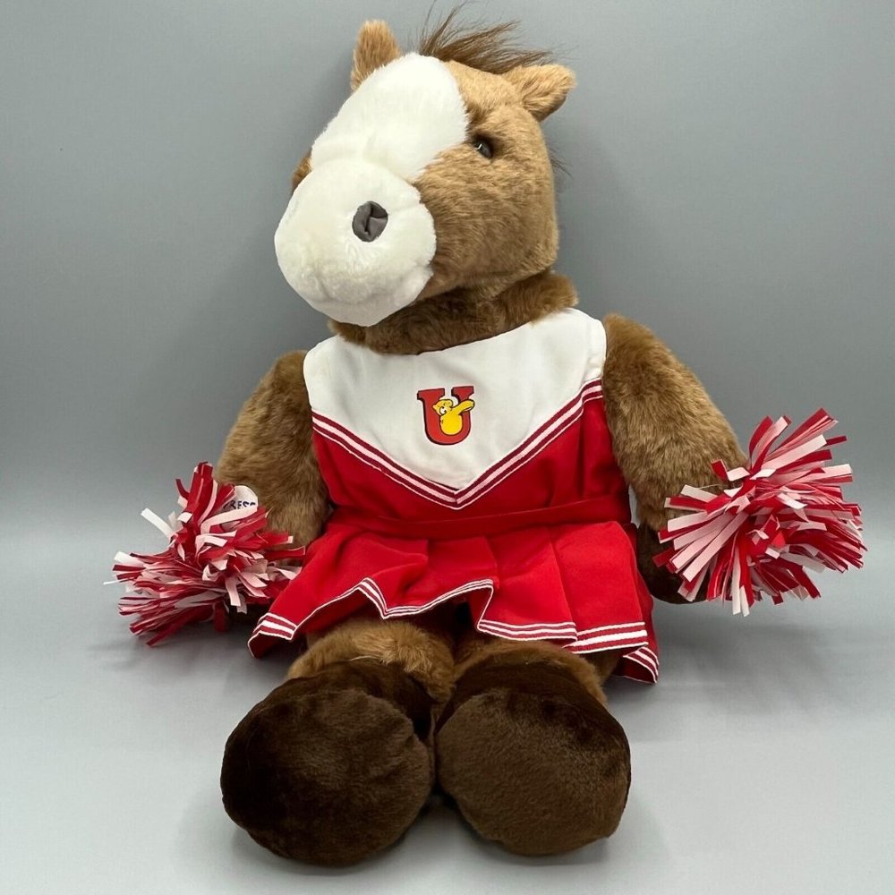 Build-A-Bear  17" Brown & White Horse with Sound Red/White Cheerleader Outfit